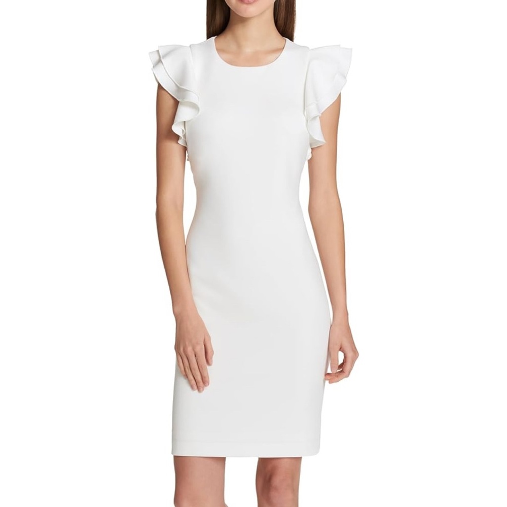 White Flutter Cap Sleeve Petite Mini Dress